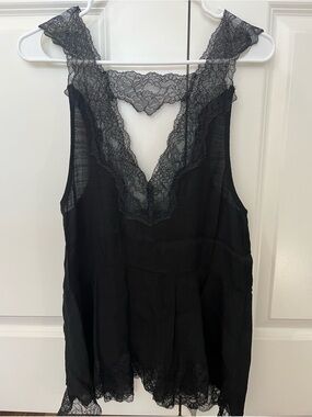 Free People Black Lace-Trim Slip, XS (Worn Once) 🖤